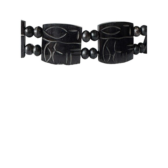 Vintage Carved Bone Black Beaded Link Belt Women Adjustable Tie Waist 30\
